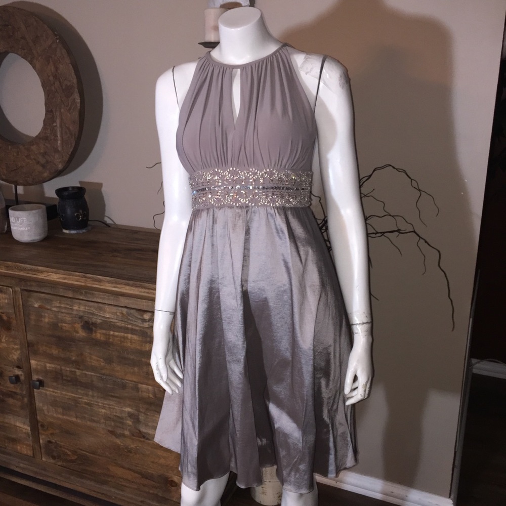 R&M Richards Beaded Waist Keyhole Taffeta Dress